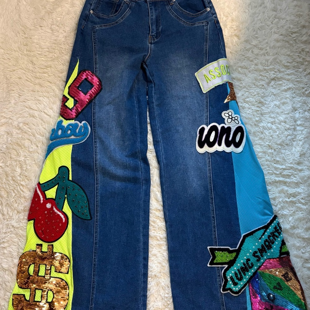 AKIRA Colorful Patchwork Flare Jeans